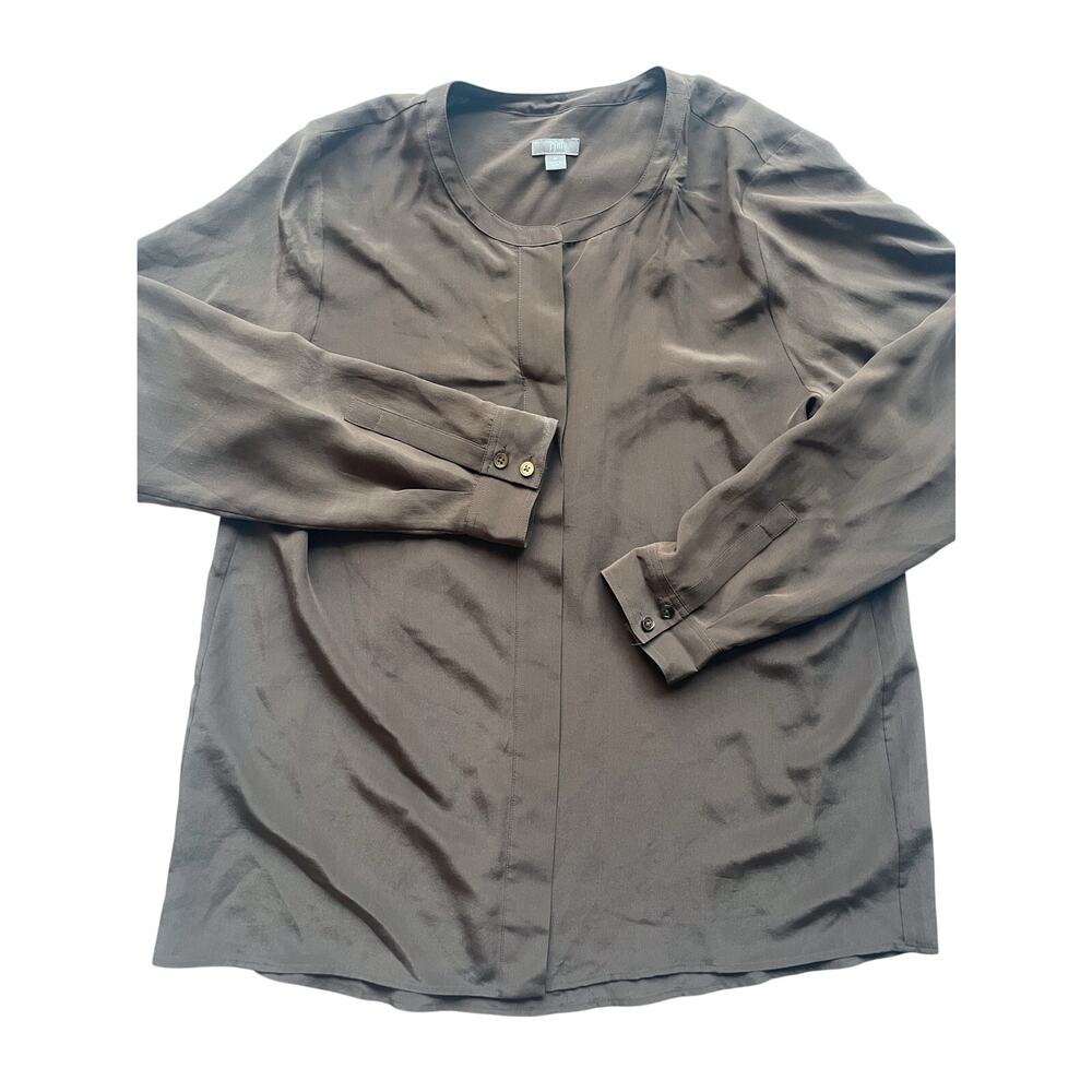 Women's J. Jill Dark Brown Silk Long Sleeve Blouse Size Medium